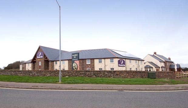 Exterior of Premier Inn Hotel Camborne with surrounding area