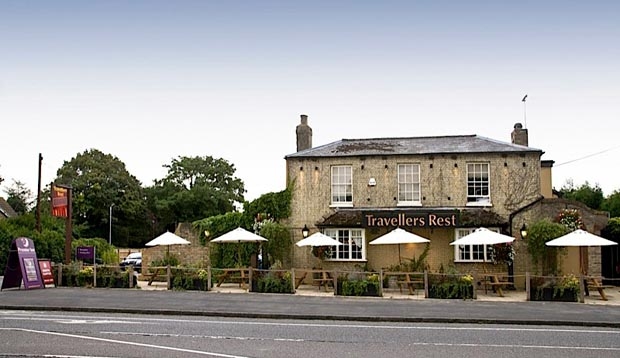 Exterior of bar and Beefeater restaurant at Premier Inn Hotel Cambridge North (Girton)