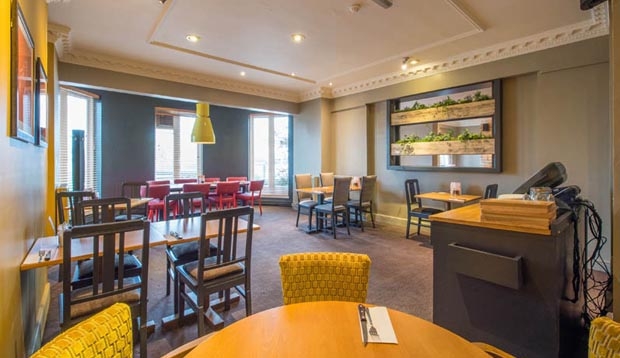 Tables inside Beefeater in Cannock next door to Premier Inn hotel