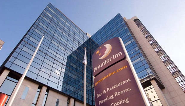 Exterior of Premier Inn Cardiff City Centre with PI sign visible