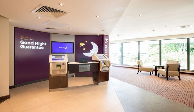 Reception at Premier Inn Chelmsford City Centre showing self check in
