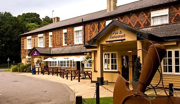 Exterior of Premier Inn Godalming showing restaurant
