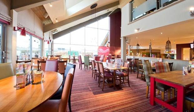 Restaurant area at Premier Inn Hinckley showing seating