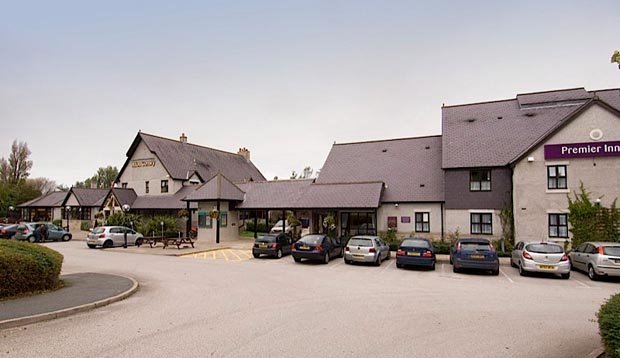 Car park and exterior of Premier Inn Llandudno (Glan-Conwy) hotel