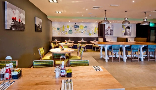 Restaurant area at Premier Inn Brixton hotel