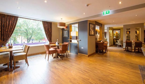 Restaurant area at Premier Inn London St Pancras hotel