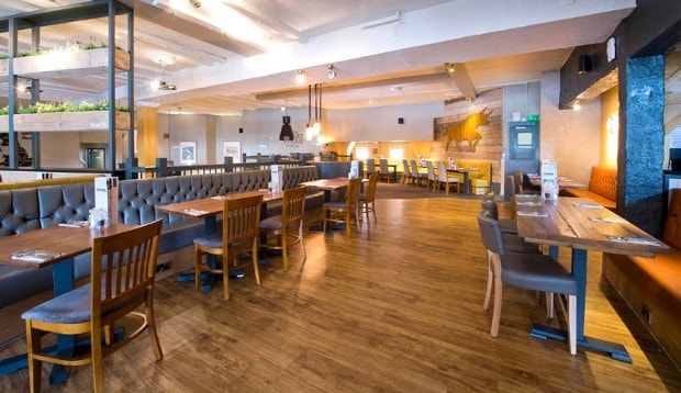 Restaurant area at Premier Inn Maidstone (Sandling) hotel