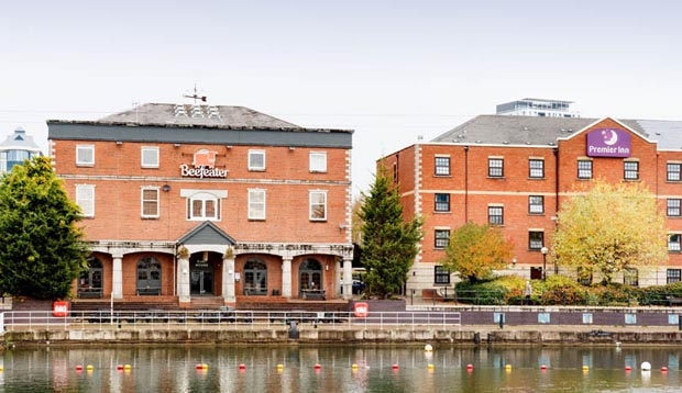 Surrounding area at Premier Inn Manchester Salford Quays hotel showing view over quays