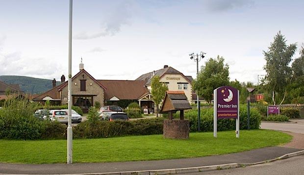 View from the road of Premier Inn Caerphilly Crossways hotel