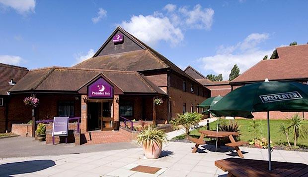 Exterior of Premier Inn Christchurch East with Beefeater sign visible