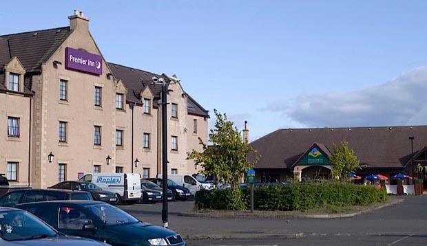 Car park area and exterior of Premier Inn Falkirk (Larbert)