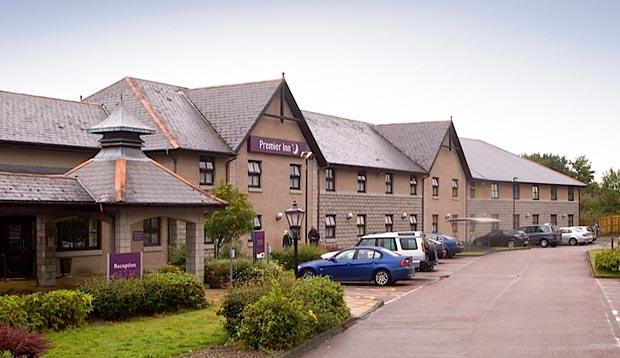 Exterior of Premier Inn Fort William showing car park