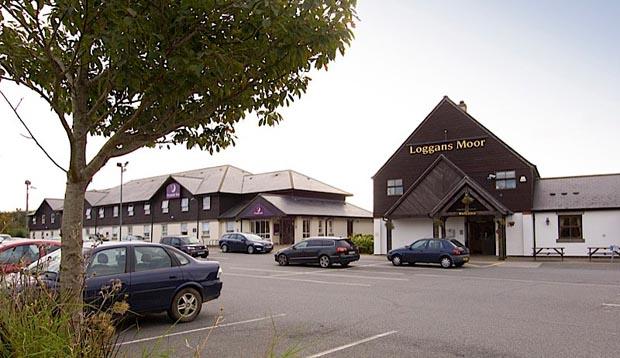 Exterior of Premier Inn Hayle showing car park 