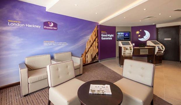 Reception area inside London Hackney Premier Inn