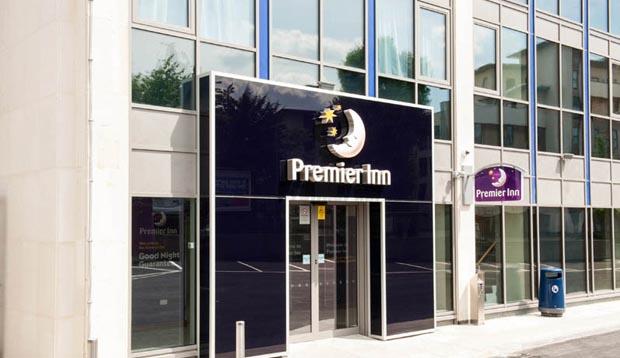 Entrance and reception at Premier Inn London Hendon (The Hyde) hotel