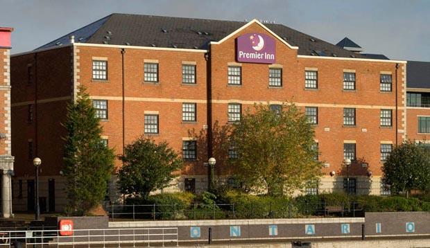 Exterior of Premier Inn Manchester Salford Quays hotel
