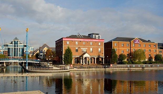 Surrounding area at Premier Inn Manchester Salford Quays hotel with view over water