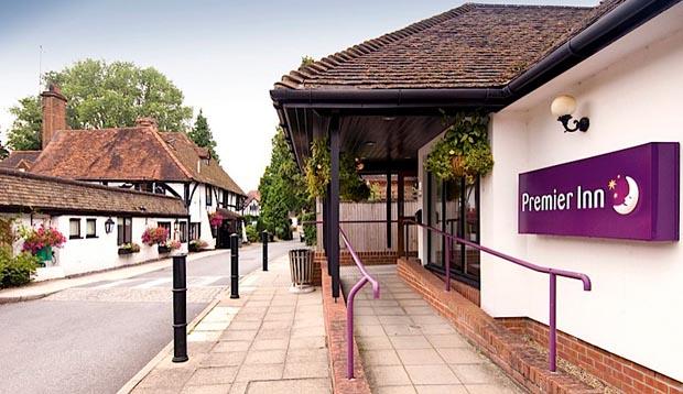Exterior of Premier Inn Redhill Reigate showing reception and surrounding area