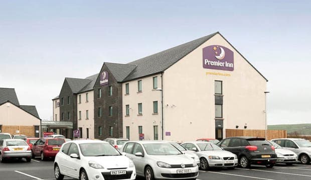 Car park and exterior of Premier Inn Derry / Londonderry hotel