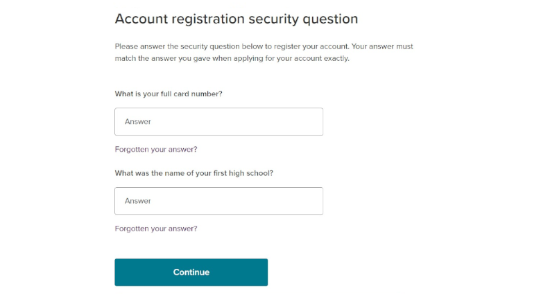 5. Enter registration security questions
