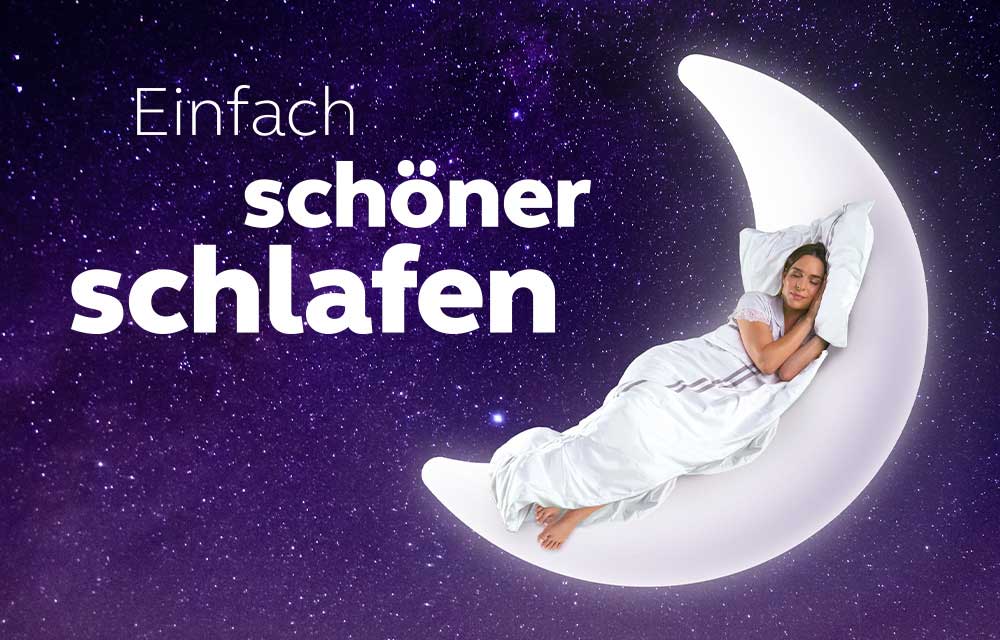 Hero Image Einfach schöner schlafen Frau auf dem Mond