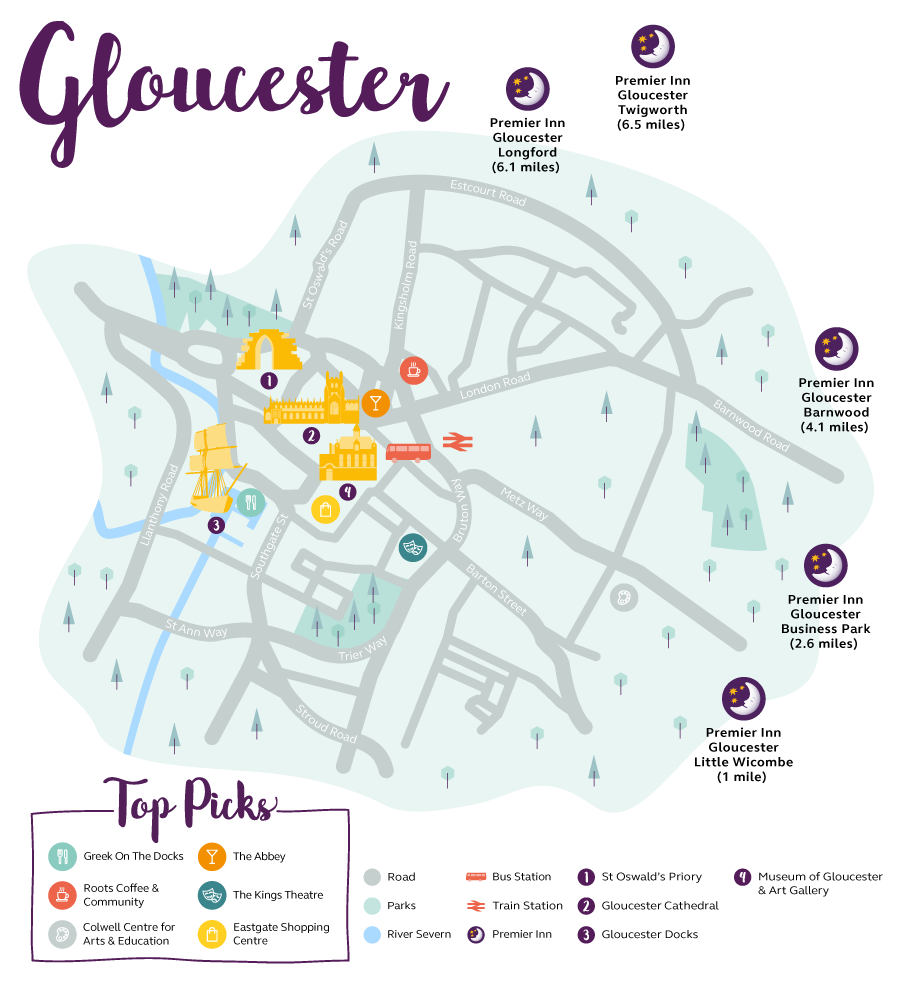 Premier Inn map, Gloucester