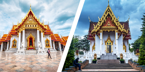 Wat Benchamabophit, Thailand and Wat Buddhapadipa, London 