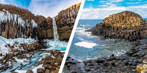 Svartifoss (Black Falls), Iceland and Giant's Causeway, N. Ireland