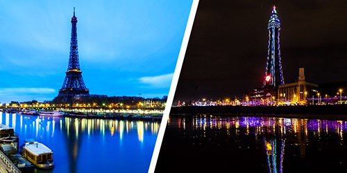 Eiffel Tower, Paris and Blackpool Tower, Blackpool