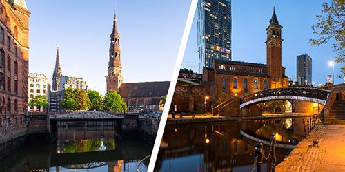 Hamburg Canals, Hamburg, Germany and Manchester Canals, Manchester