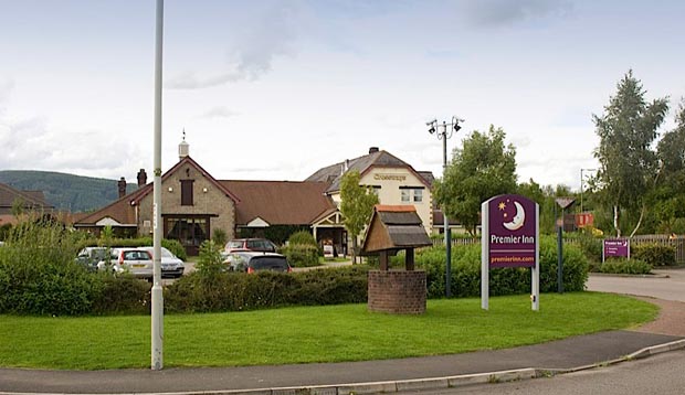 View from the road of Premier Inn Caerphilly Crossways hotel