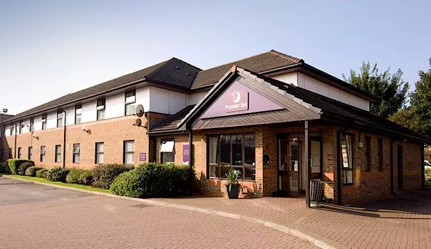 Exterior of reception at Premier Inn Hotel Cardiff City South