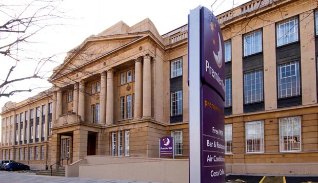Outside front view of Premier Inn Coventry City Centre hotel at Earlsdon Park