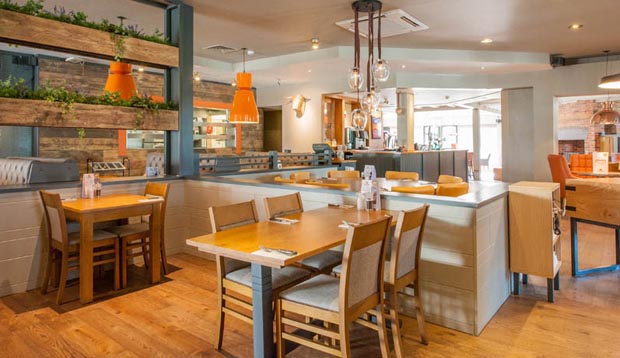 Restaurant area at Premier Inn Derby West