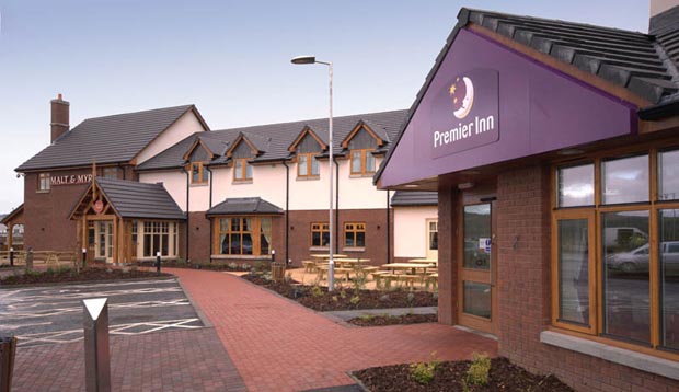 Exterior at Premier Inn Hotel Dumbarton showing car park