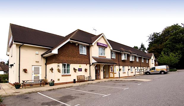 Exterior of EPremier Inn East Grinstead showing car park