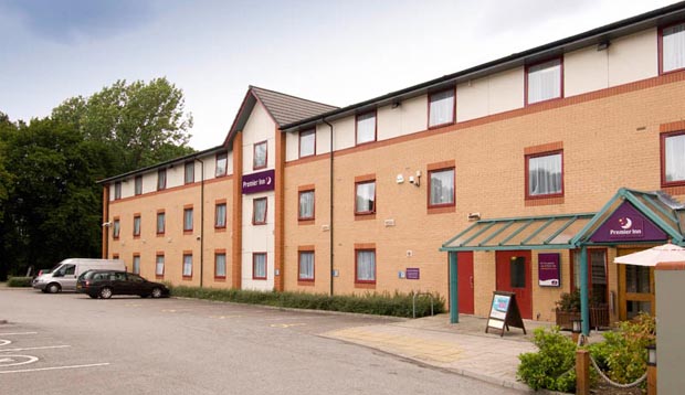 Exterior at Premier Inn Harrogate South showing car park