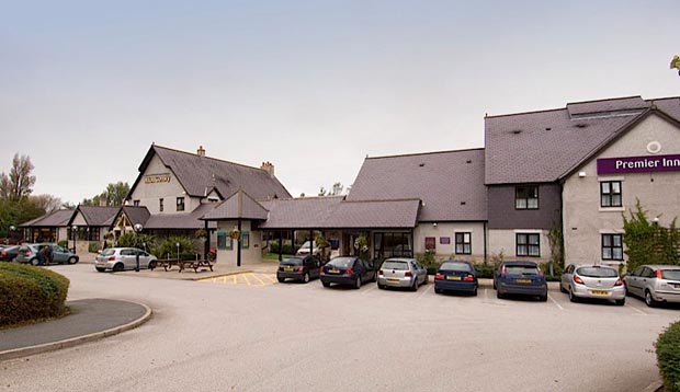 Car park and exterior of Premier Inn Llandudno (Glan-Conwy) hotel