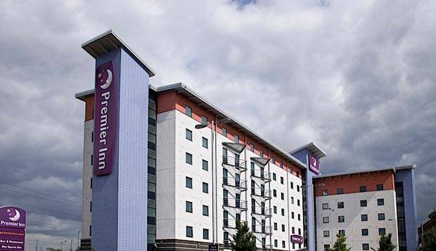 Exterior of Premier Inn London Docklands (Excel) with sky backdrop