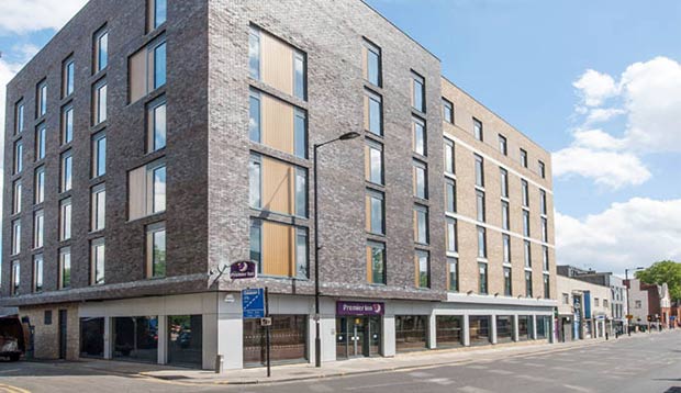 Front of Premier Inn London Hackney hotel