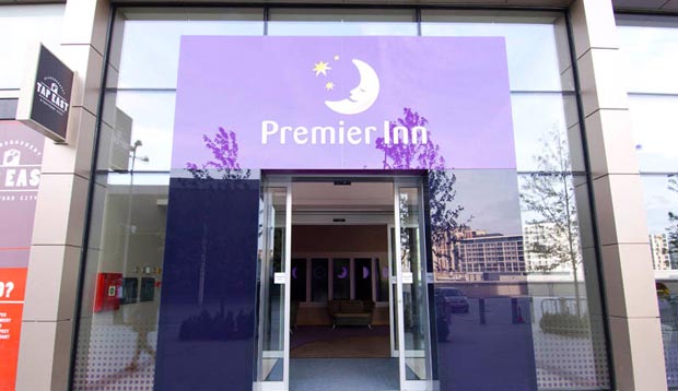 Reception area at Premier Inn London Stratford hotel
