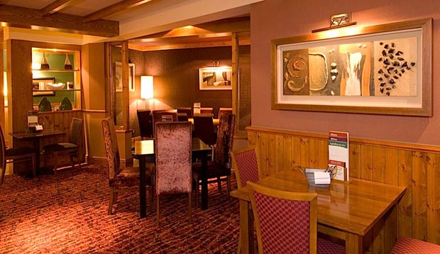 Inside restaurant area at Premier Inn Manchester Central hotel