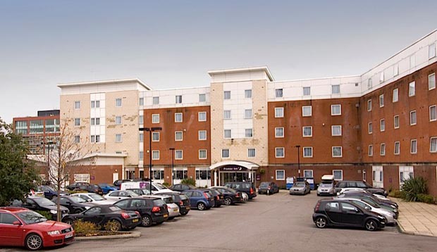 Exterior at Premier Inn Manchester City Centre (Deansgate Locks) hotel showing car park