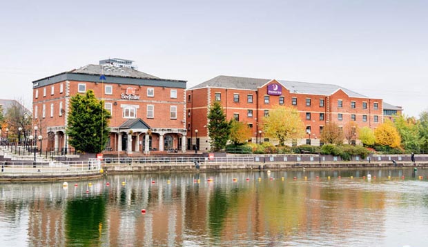 Surrounding area at Premier Inn Manchester Salford Quays hotel showing quay view