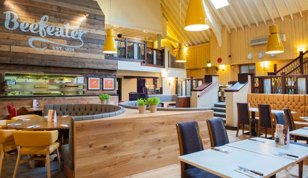 Inside Beefeater restaurant at Premier Inn Milton Keynes Central hotel