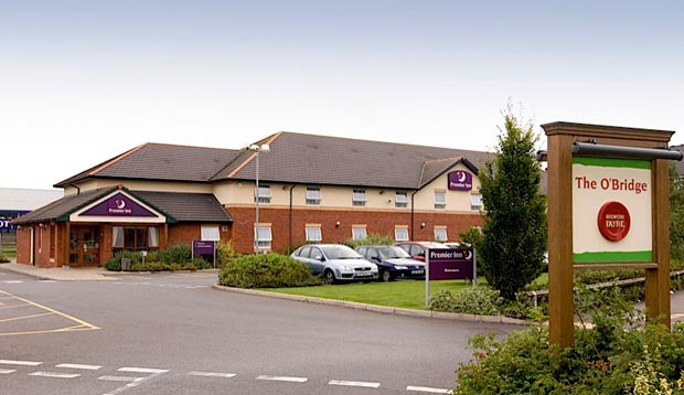 Exterior of Premier Inn Taunton Central (North) showing car park