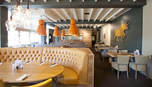Restaurant seating in Beefeater restaurant at Premier Inn Taunton East