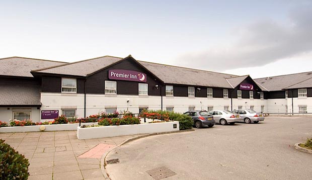 Exterior of Premier Inn Truro showing car park