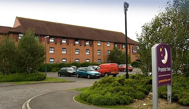 Exterior of Premier Inn York South West showing car park